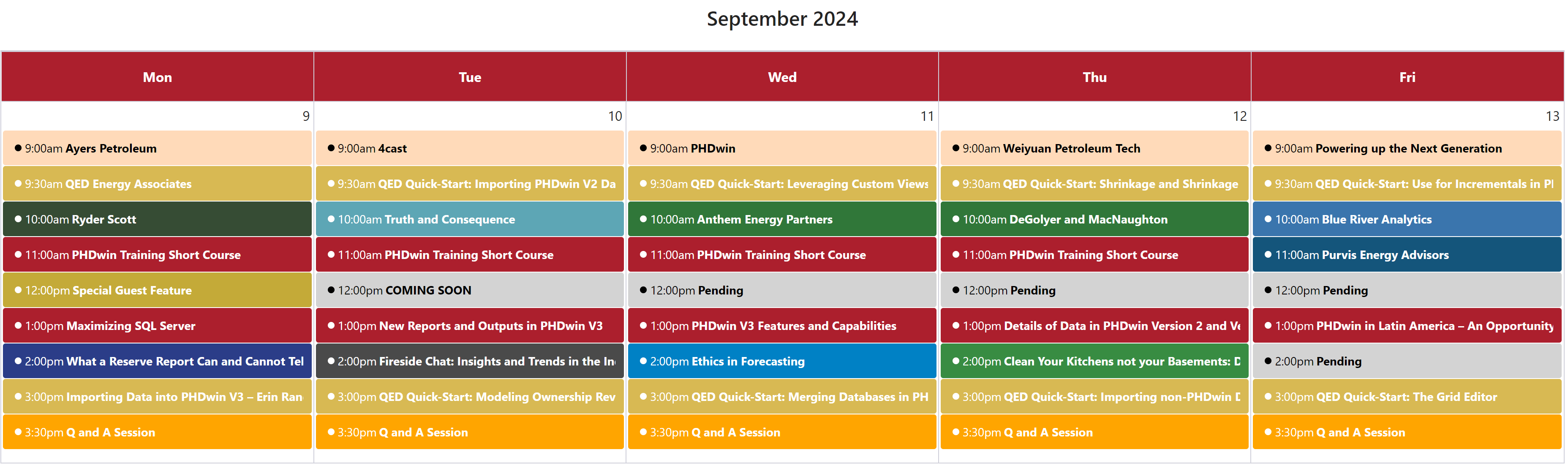 Full PHDwin Week Schedule